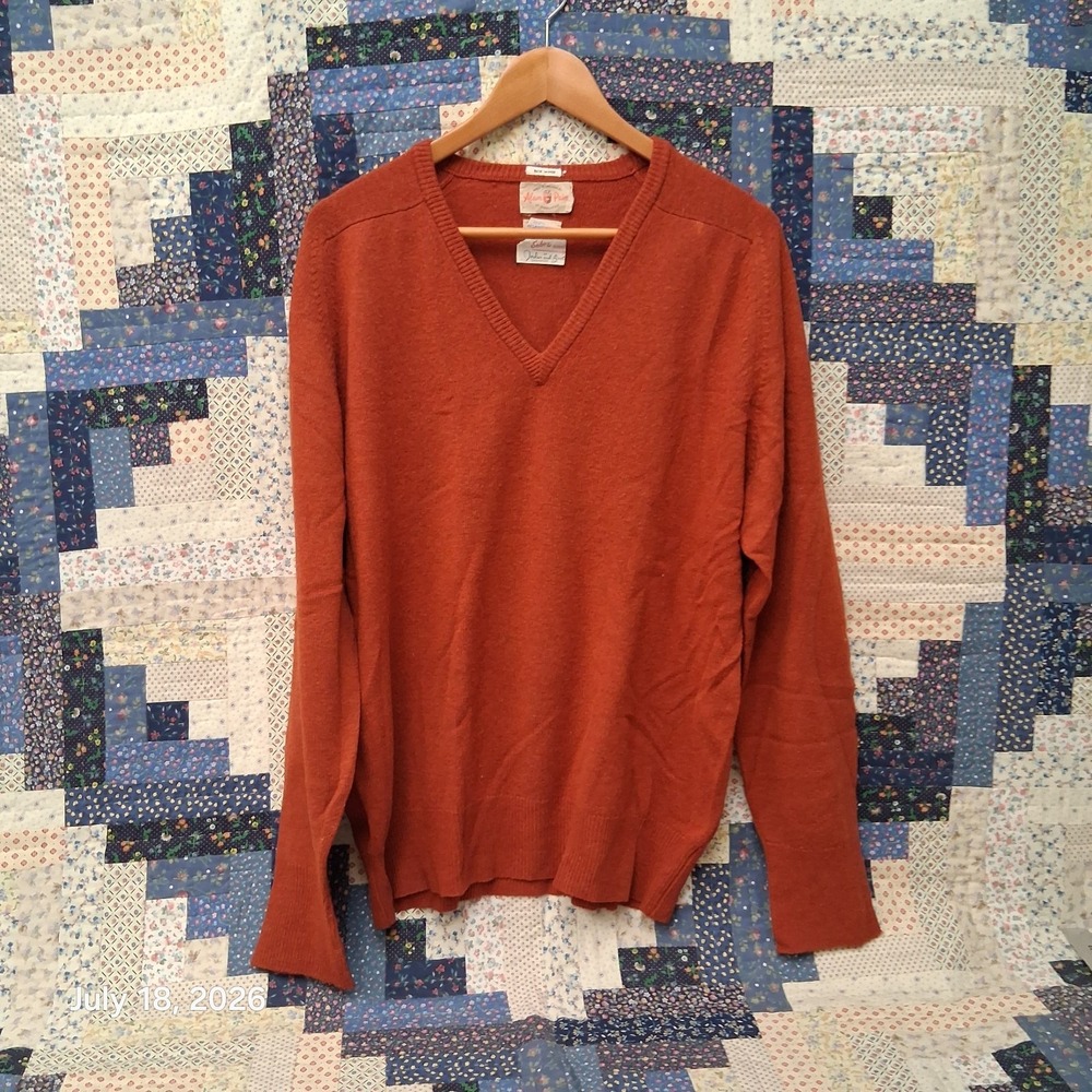 Vintage Alan Pain Lambs Wool Lightweight Sweater Mens Size 44 XL V NEck Brown